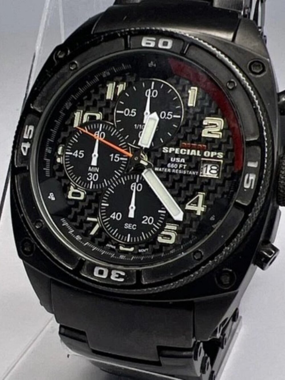 44mm MTM Special Ops Black PVD Steel Predator Chronograph Date Quartz Watch